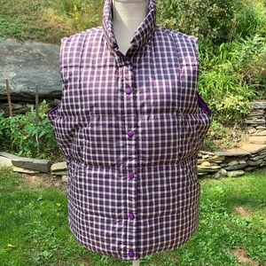 Lands’ End Purple/White plaid puffer vest Sz Large
